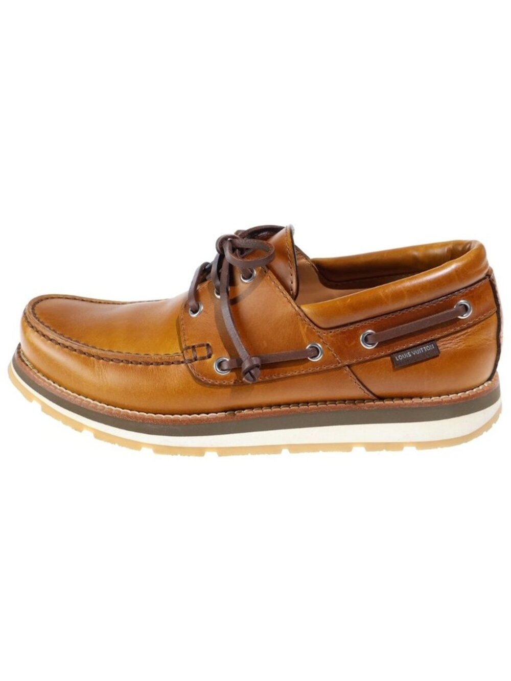 Louis Vuitton Moccasins Logo Leather Deck Shoes Brown